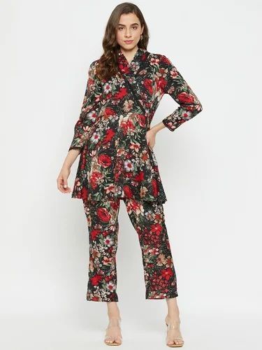 Ladies Dark Floral Tunic Pant Set