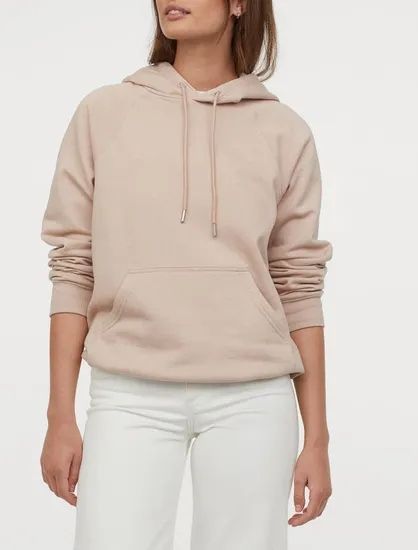 Ladies Light Beige Casual Hoodie with Kangaroo Pocket