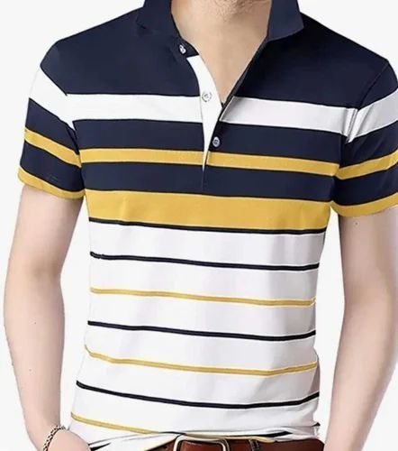 Mens Cotton Striped Polo T-Shirt