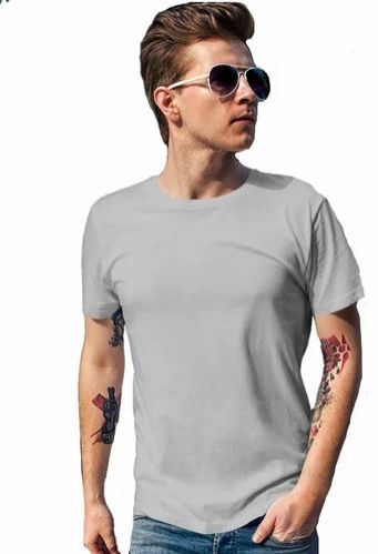 Mens Grey Melange Round Neck T-Shirt