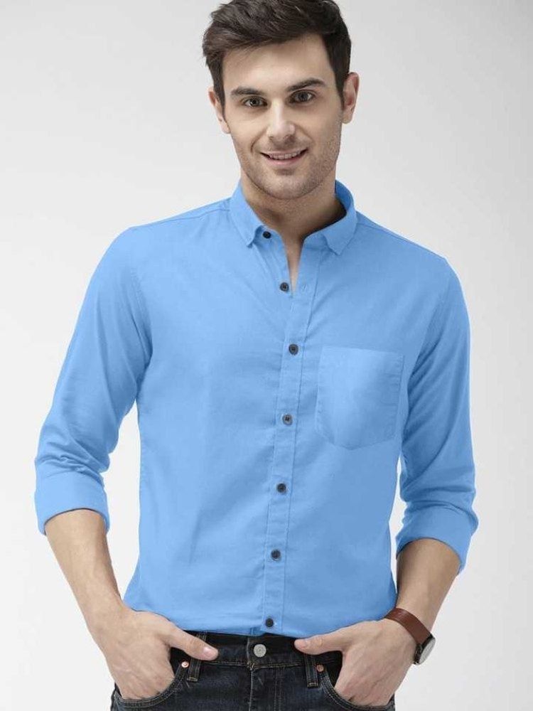 Mens Sky Blue Formal Full-Sleeve Shirt