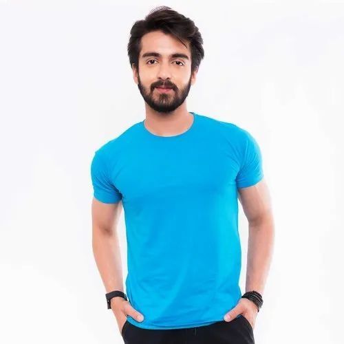 Mens Sky Blue Stylish Round Neck T Shirt