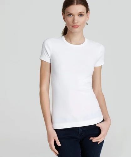 Ladies White Crew Neck Cotton T-shirt