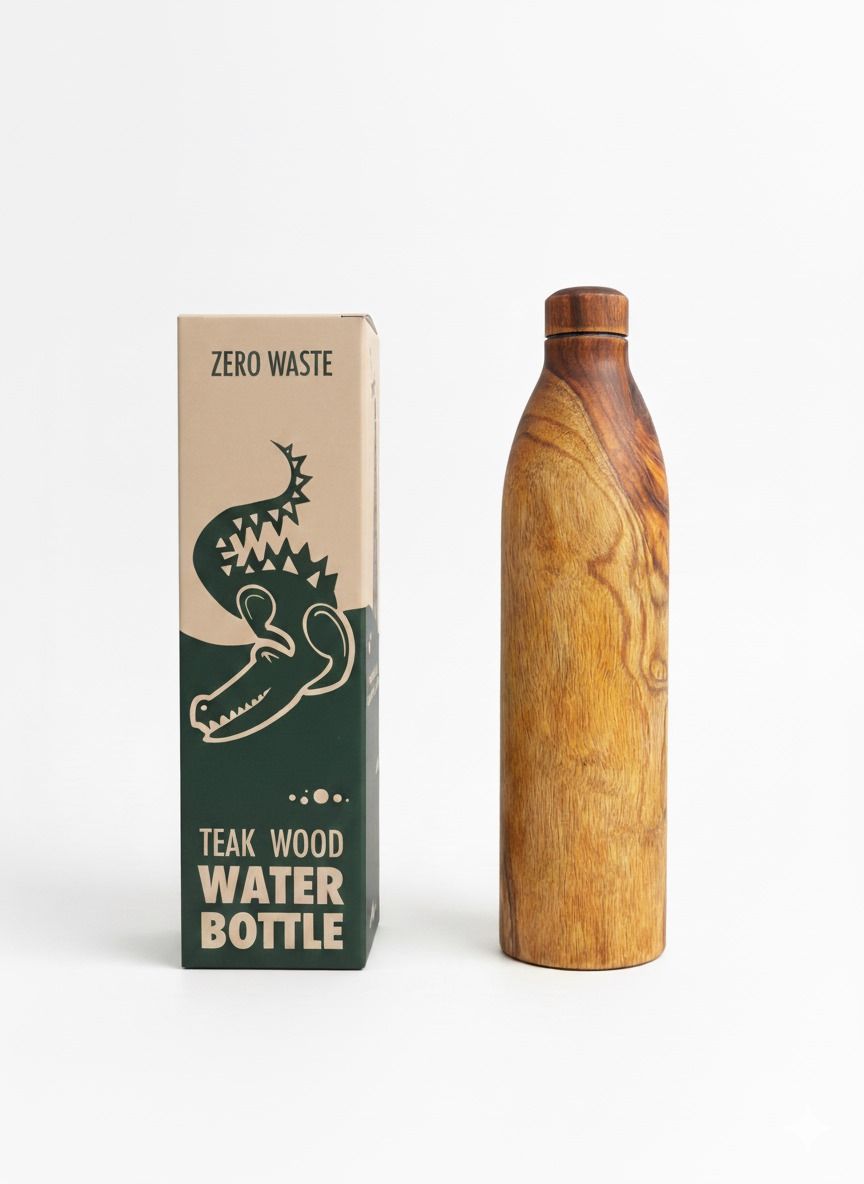 1000ml Round Neck Wooden Insulated Copper Water Bottle