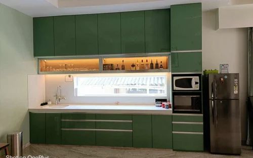 Green Modular Straight Kitchen Cabinet