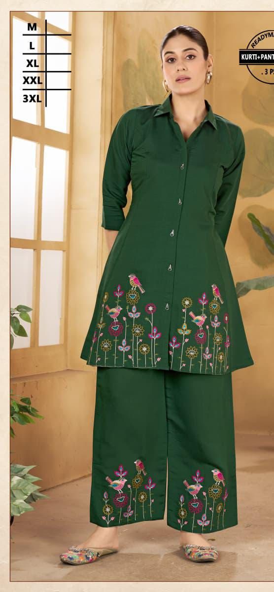 Olive Green Embroidered Co-Ord Set