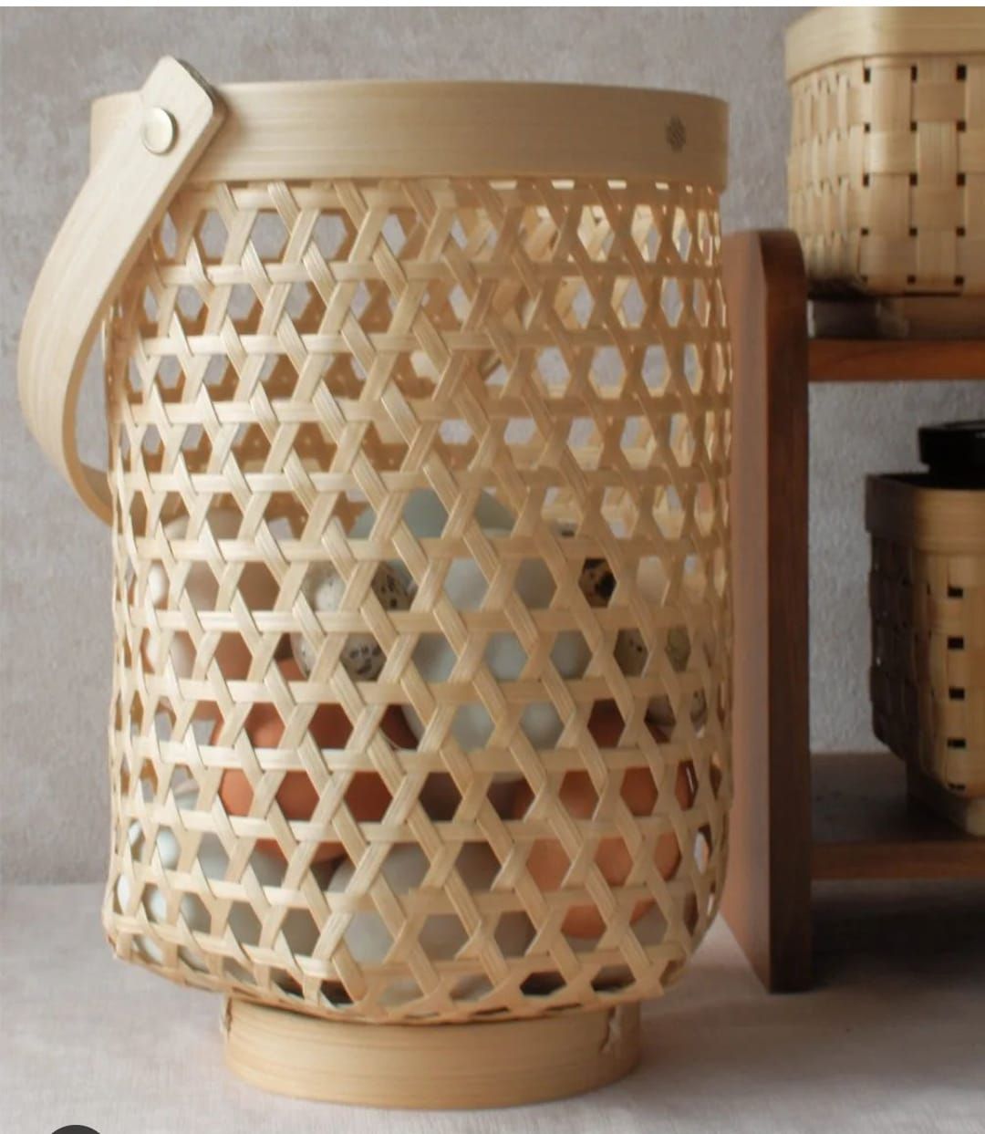 Bamboo Hexagonal Natural Handle Open Basket