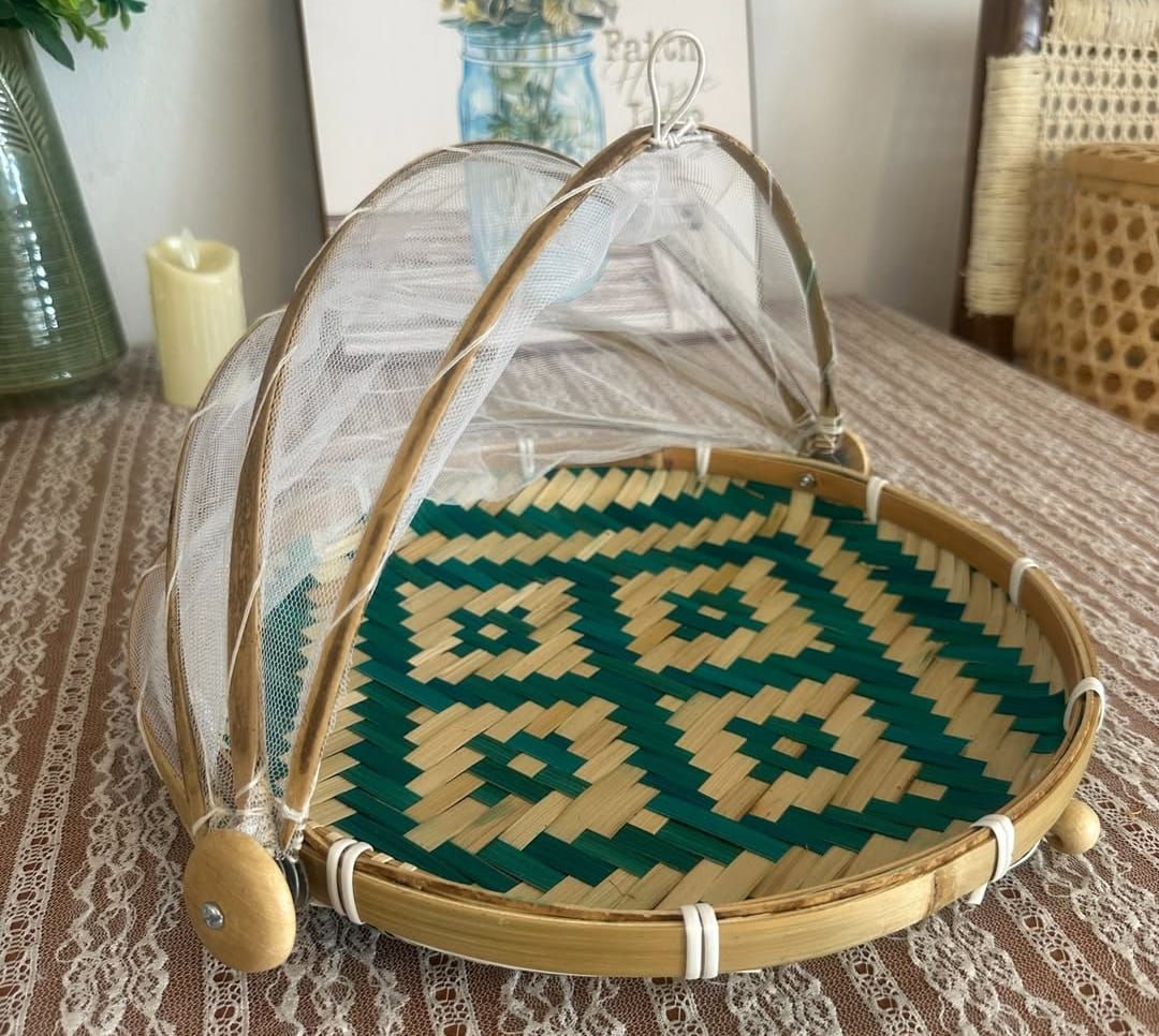 Bamboo Natural Mesh Dome Food Tray