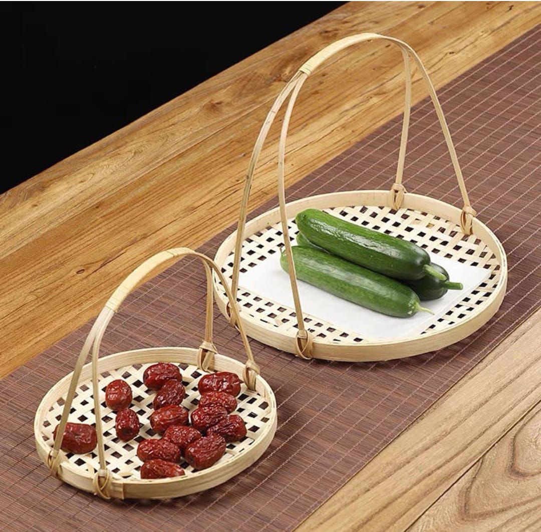 Bamboo Twin Handle Food Tray Set