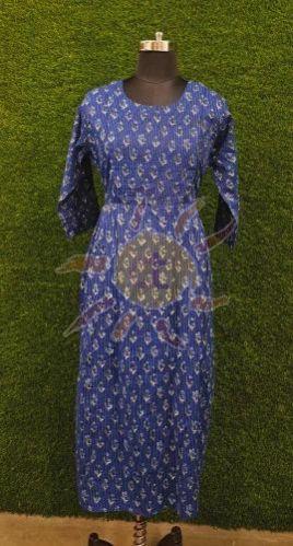 Ladies Blue Printed Anarkali Kurti