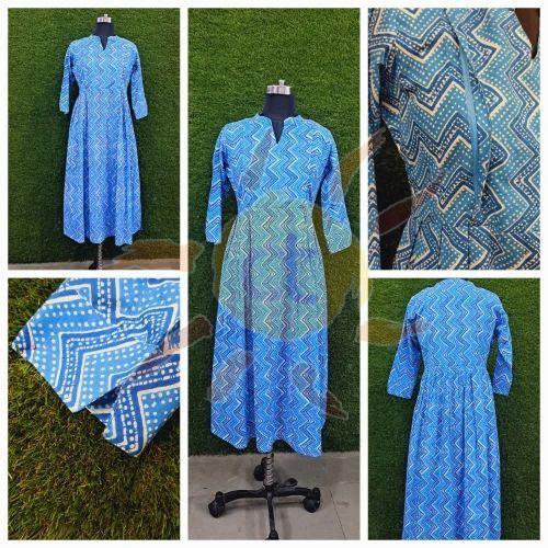 Ladies Sky Blue Printed Anarkali Kurti