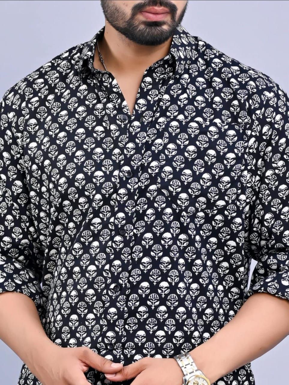 Mens Black Jaipuri Print Shirt