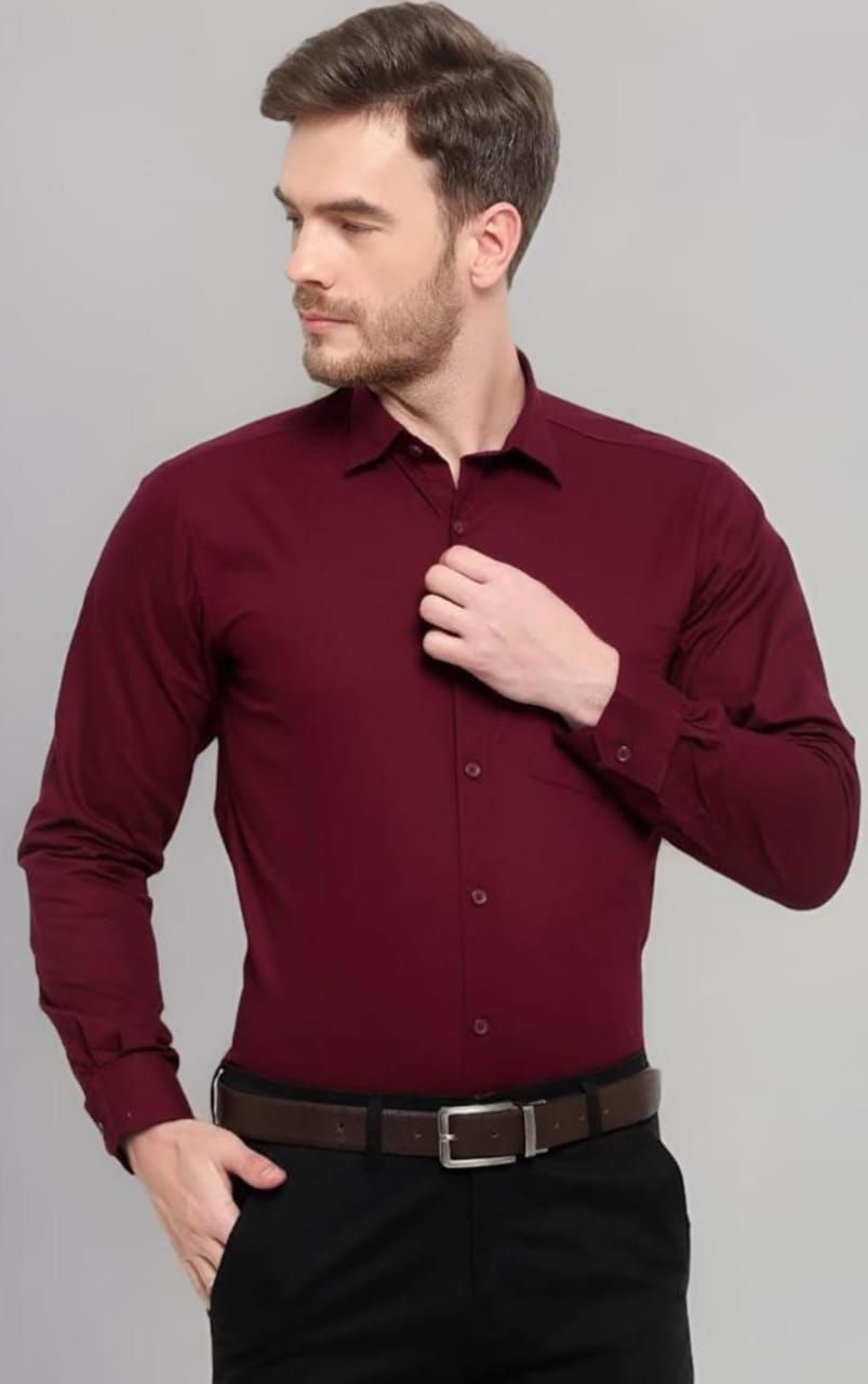 Mens Marron Plain Cotton Shirt