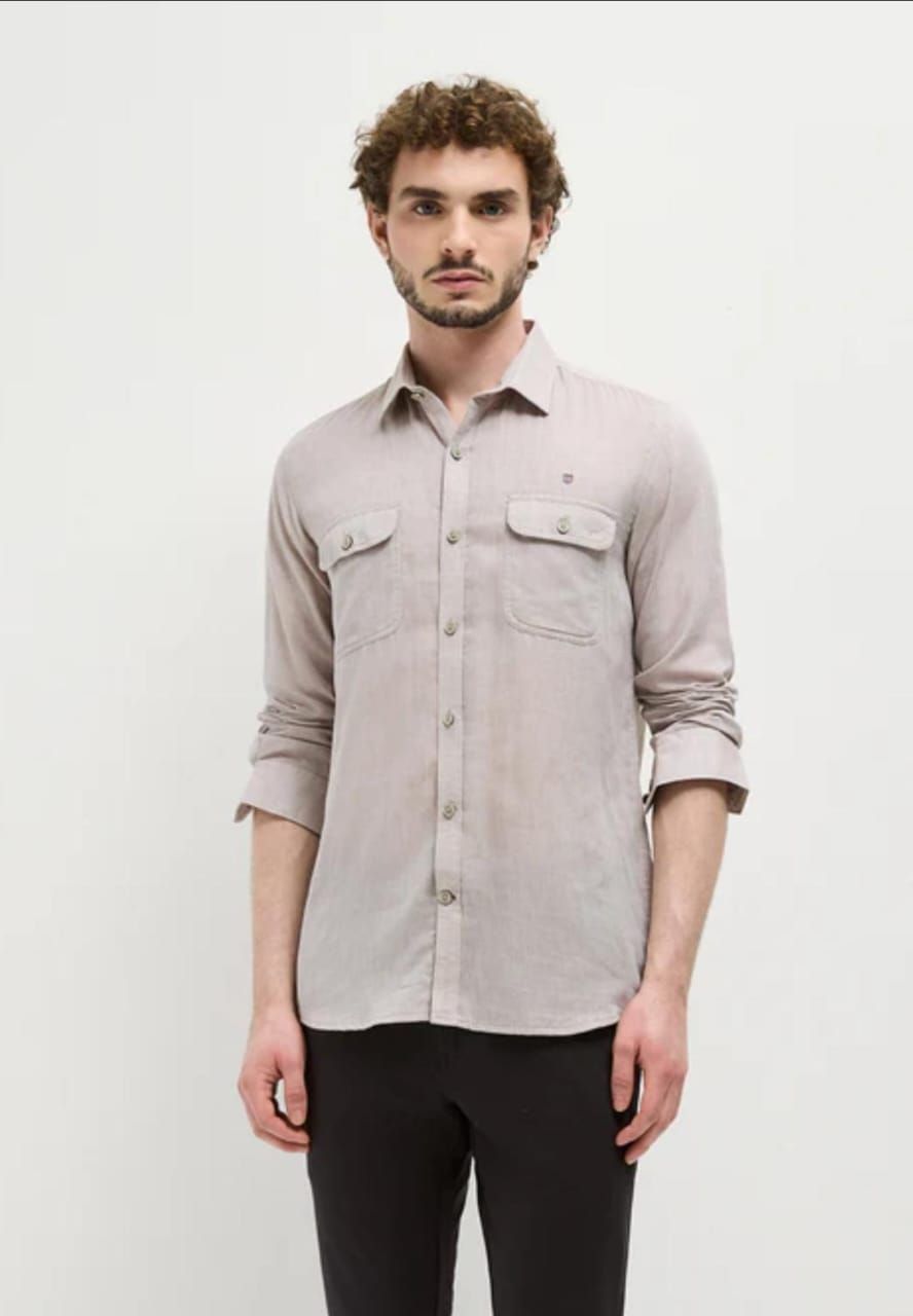 Mens Pale Silver Plain Cotton Shirt