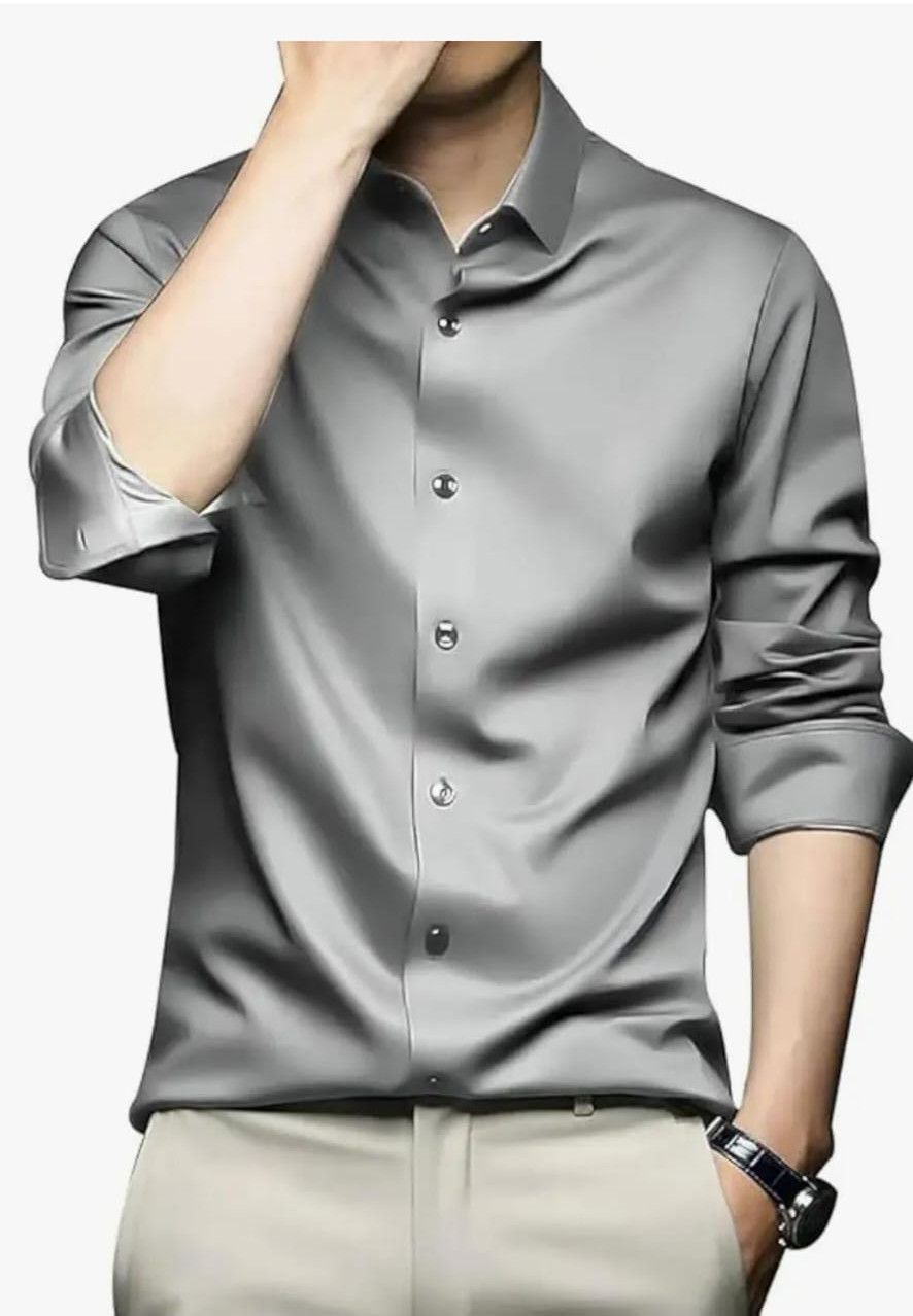 Mens Spanish Grey Plain Satin Shirt