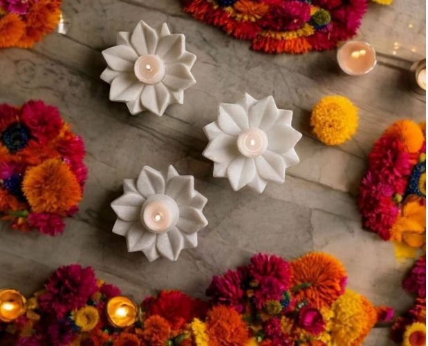 Marble Flower Shape Light Holder