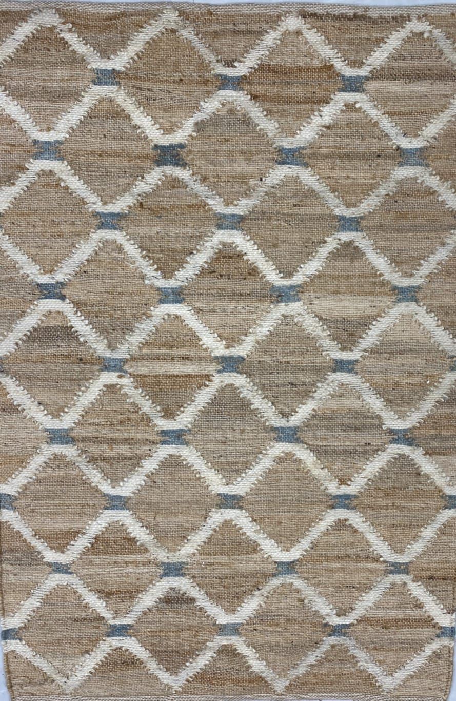 Beige Diamond Pattern Handmade Wool Jute Rug