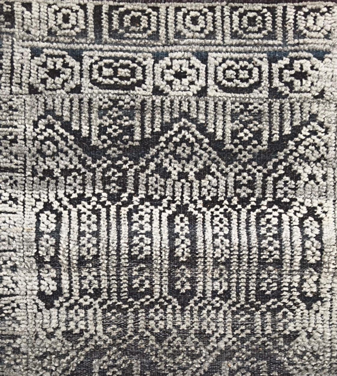 Black Grey Geometric Handmade Woollen Carpet