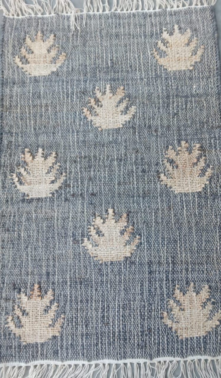 Blue Textured Design Handmade Jute Carpet