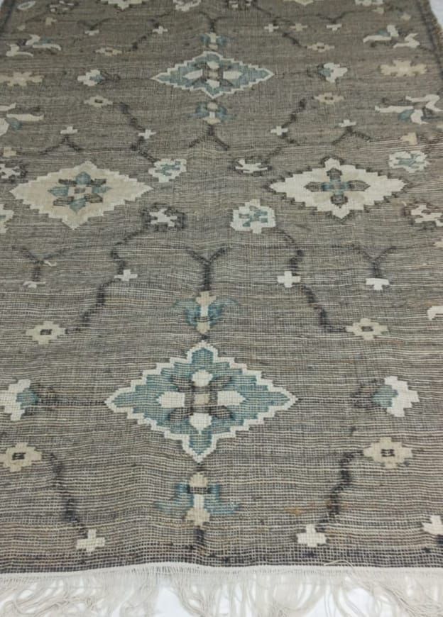 Grey Geometric Design Handmade Wool Jute Rug