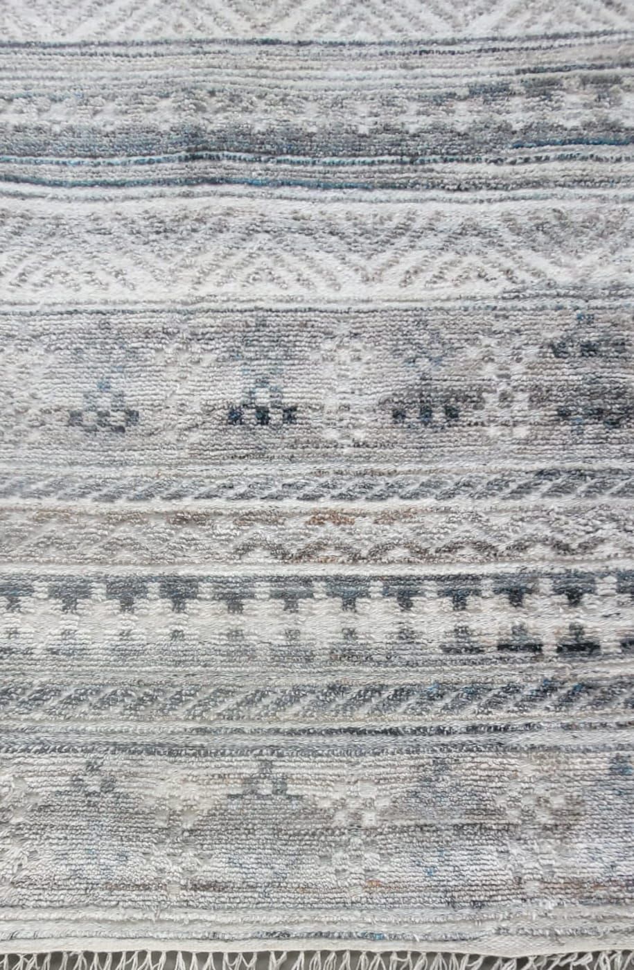 Textured Grey Handmade Handspun Wool Carpet