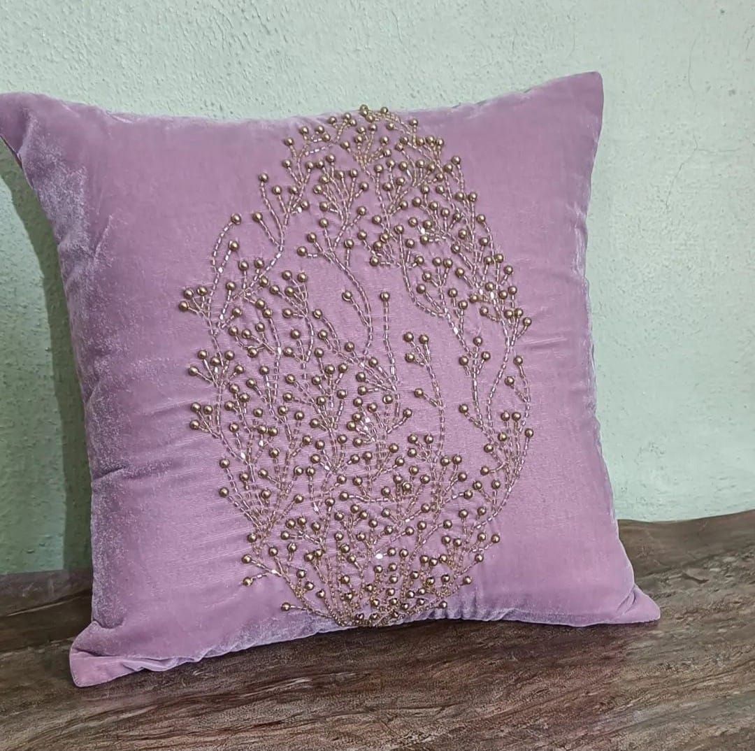 Purple Embroidered Pillow Cover