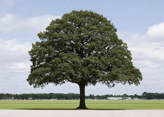 Symmetric Crown Open Field Oak Tree
