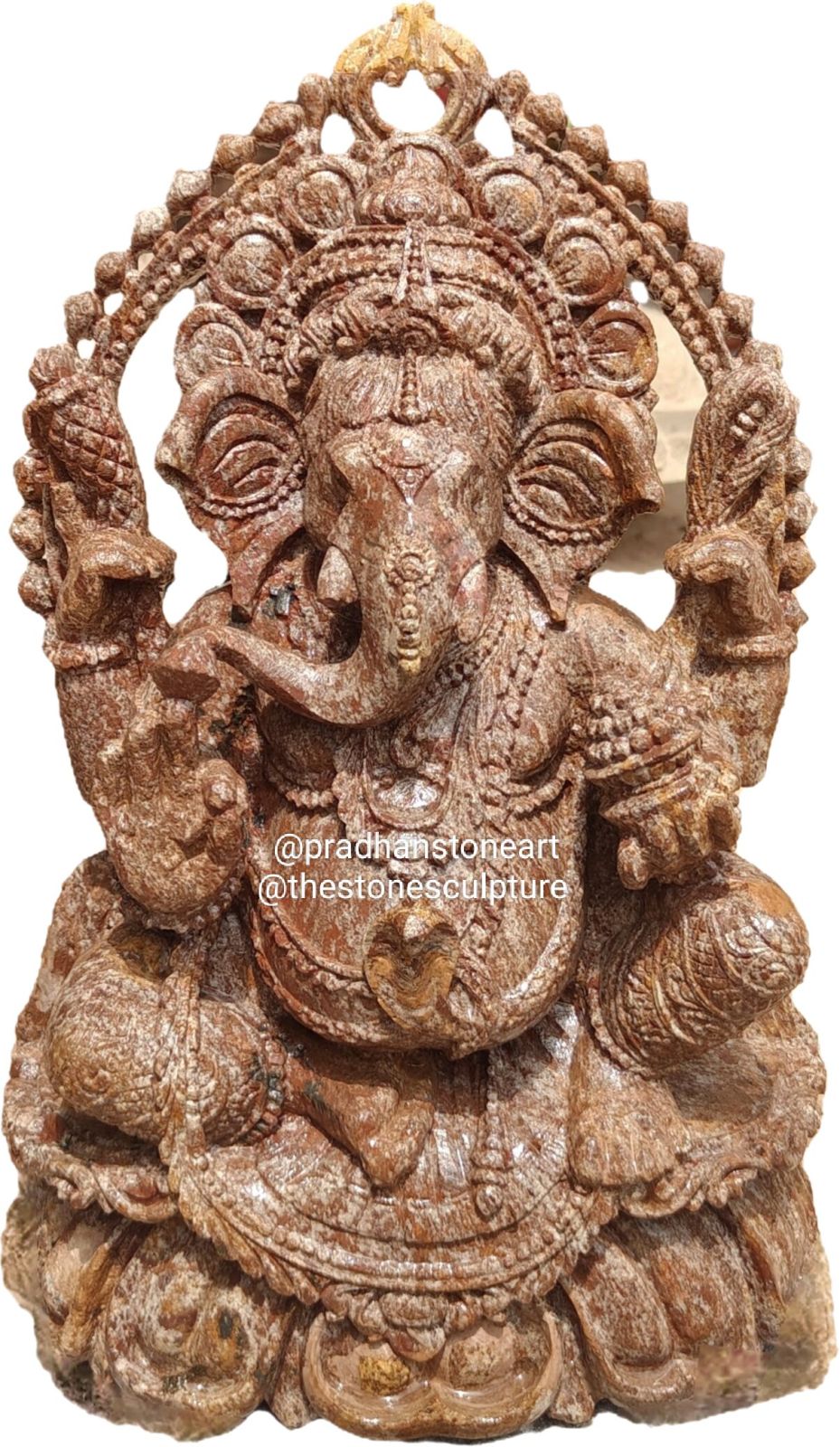 Brown Sitting Ganesh Stone Statue