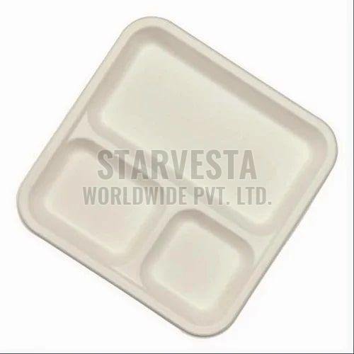 Square Sugarcane Bagasse Disposable Compartment Plate