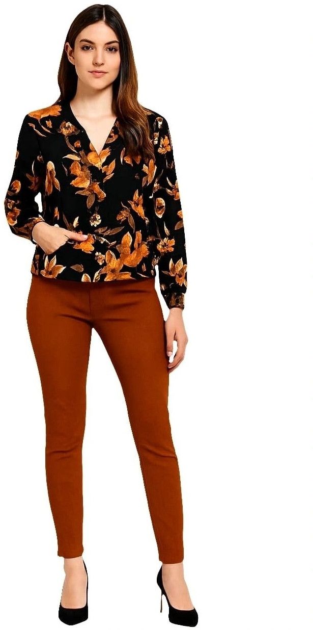 Ladies Black Floral Casual Top