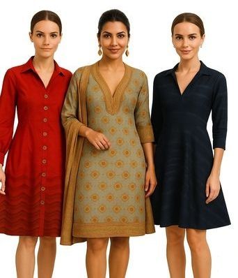 Ladies Ethnic Fusion Knee Length Dress