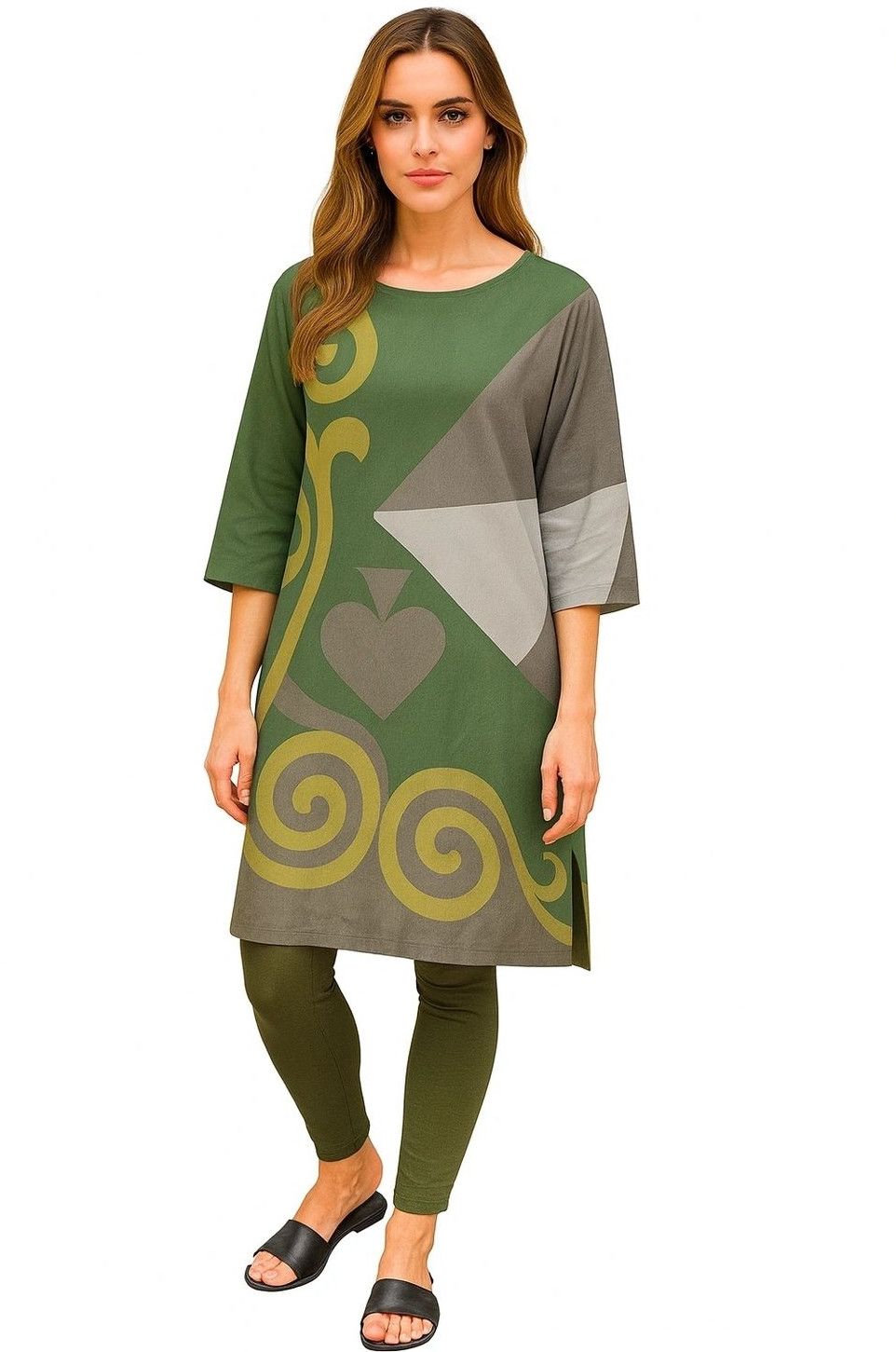 Ladies Green Luxe Geometry Tunic Dress
