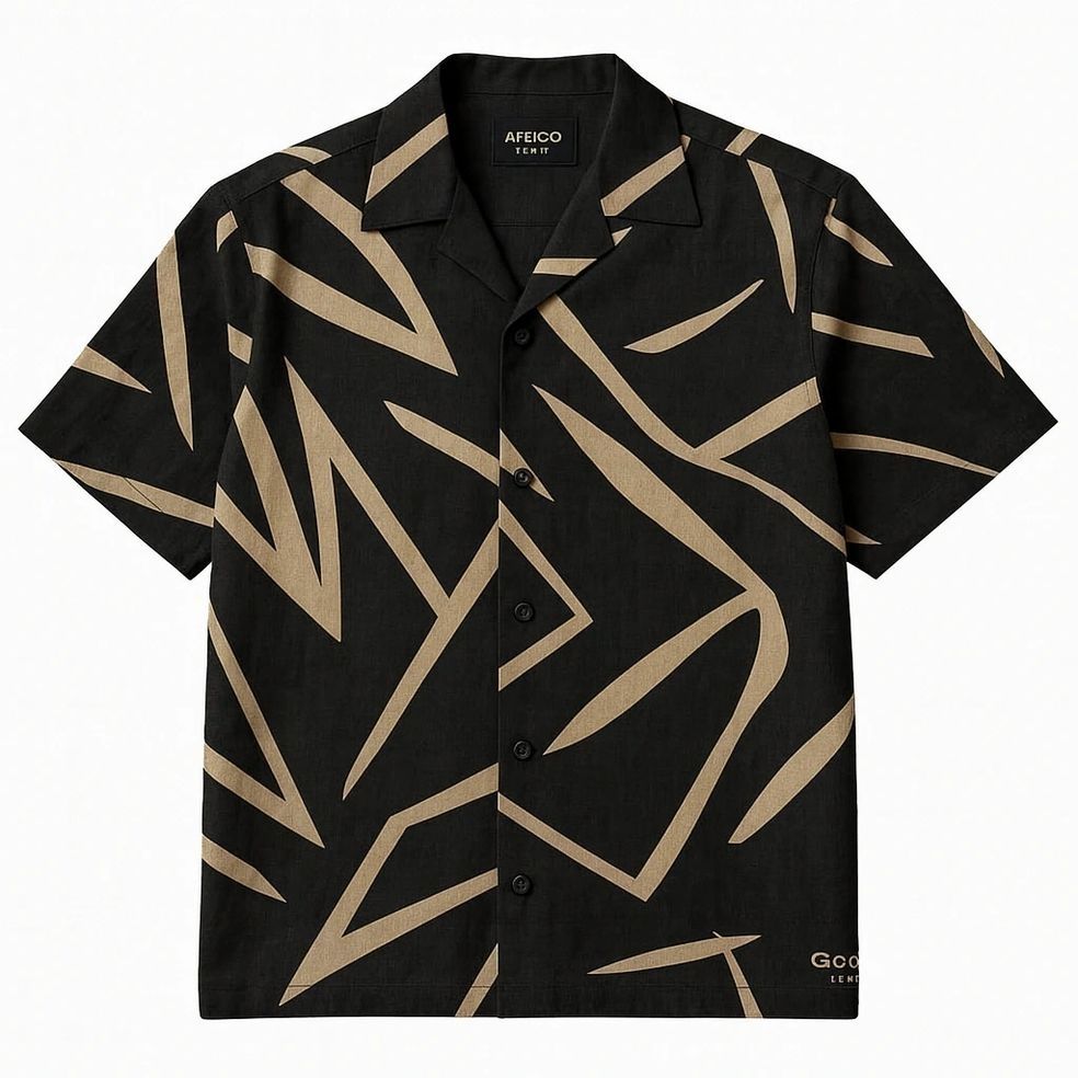 Mens Black Abstract Printed Shirt