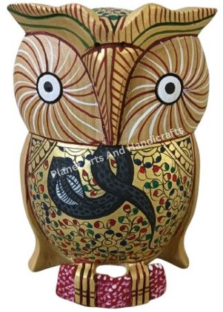 Wooden Handicraft Owl with Snake Print Showpiece