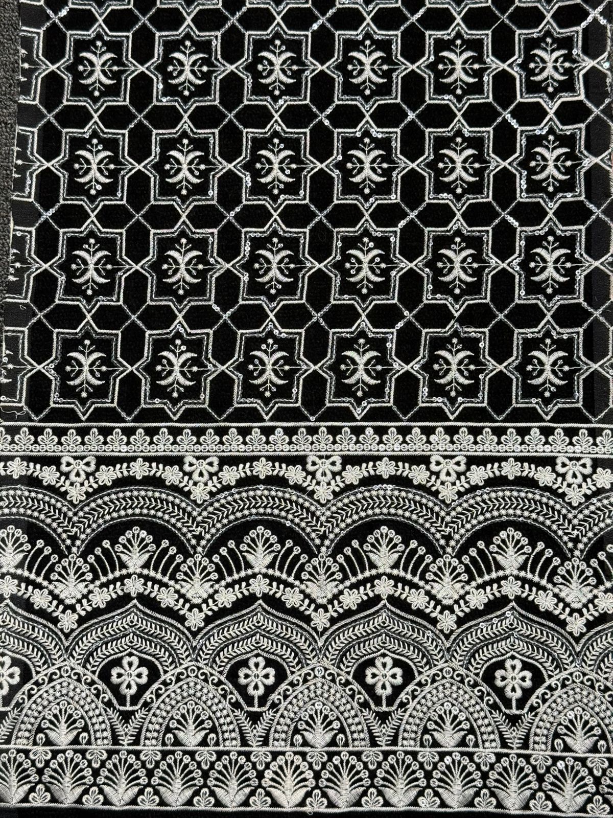 Black Chikankari Style Sequin Embroidered Georgette Fabric