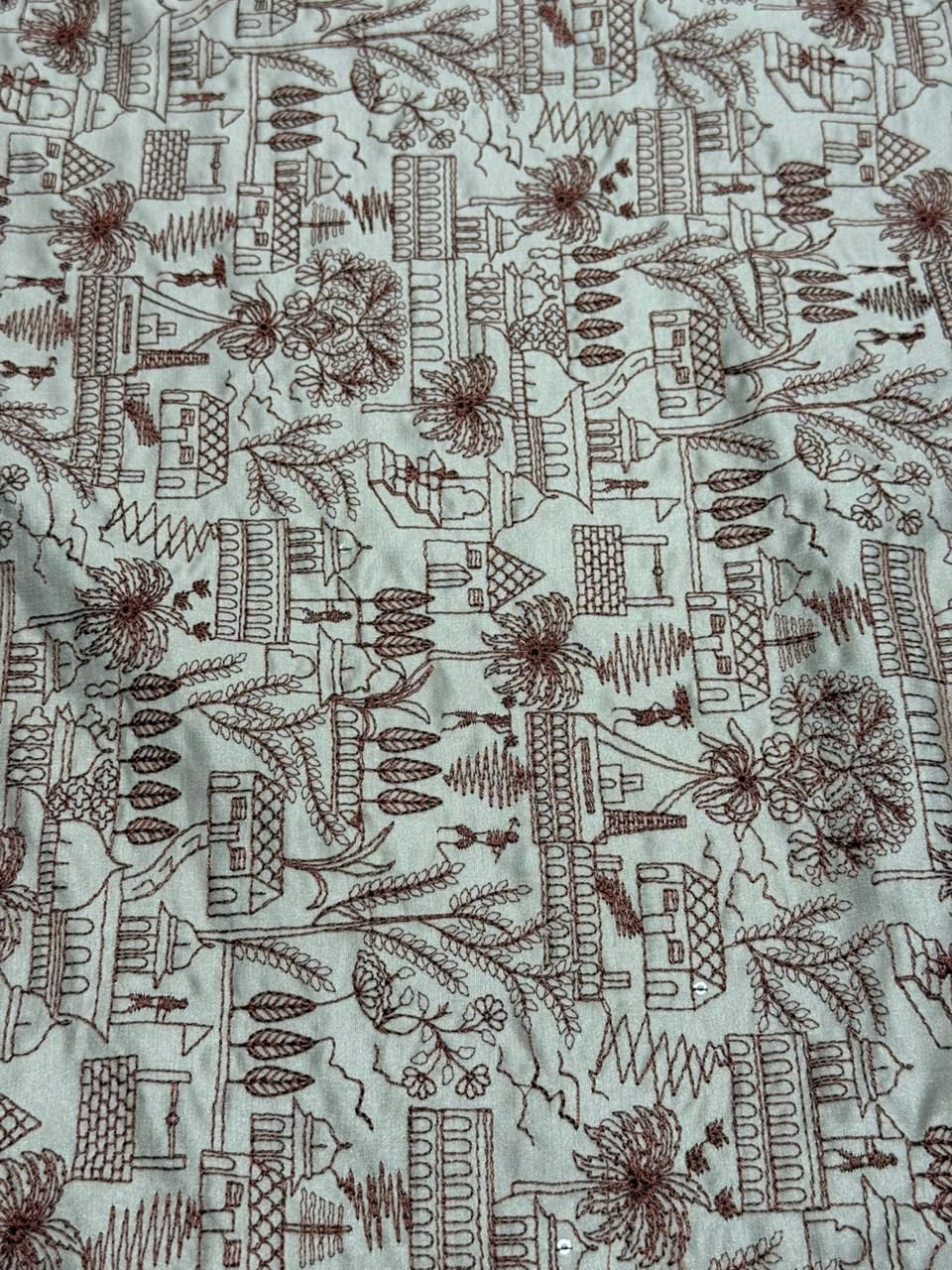 Maroon Unique Pattern Sequin Embroidered Silk Fabric