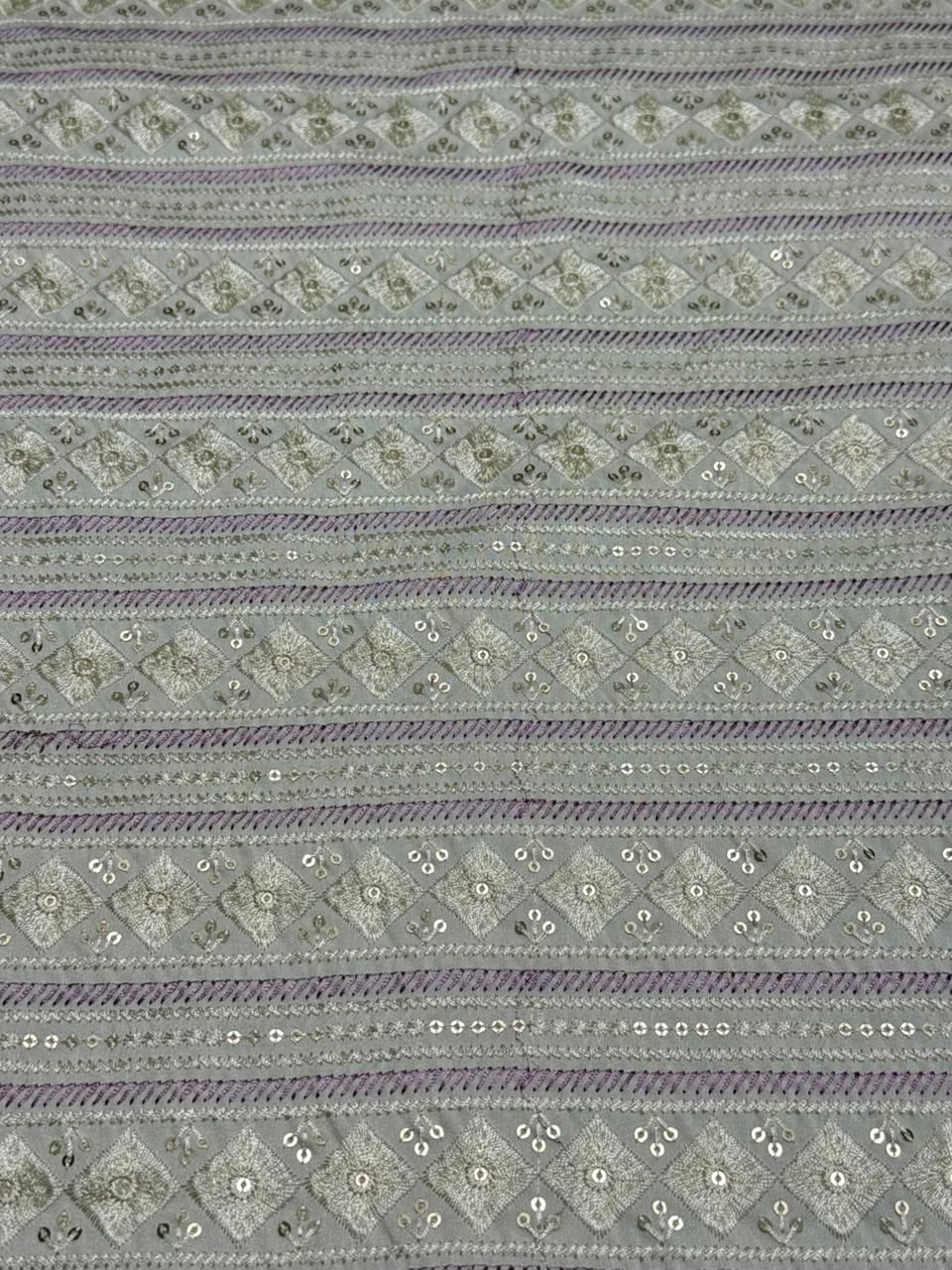 Purple &AMP; Grey Stripe Diamond Sequin Embroidered Silk Fabric