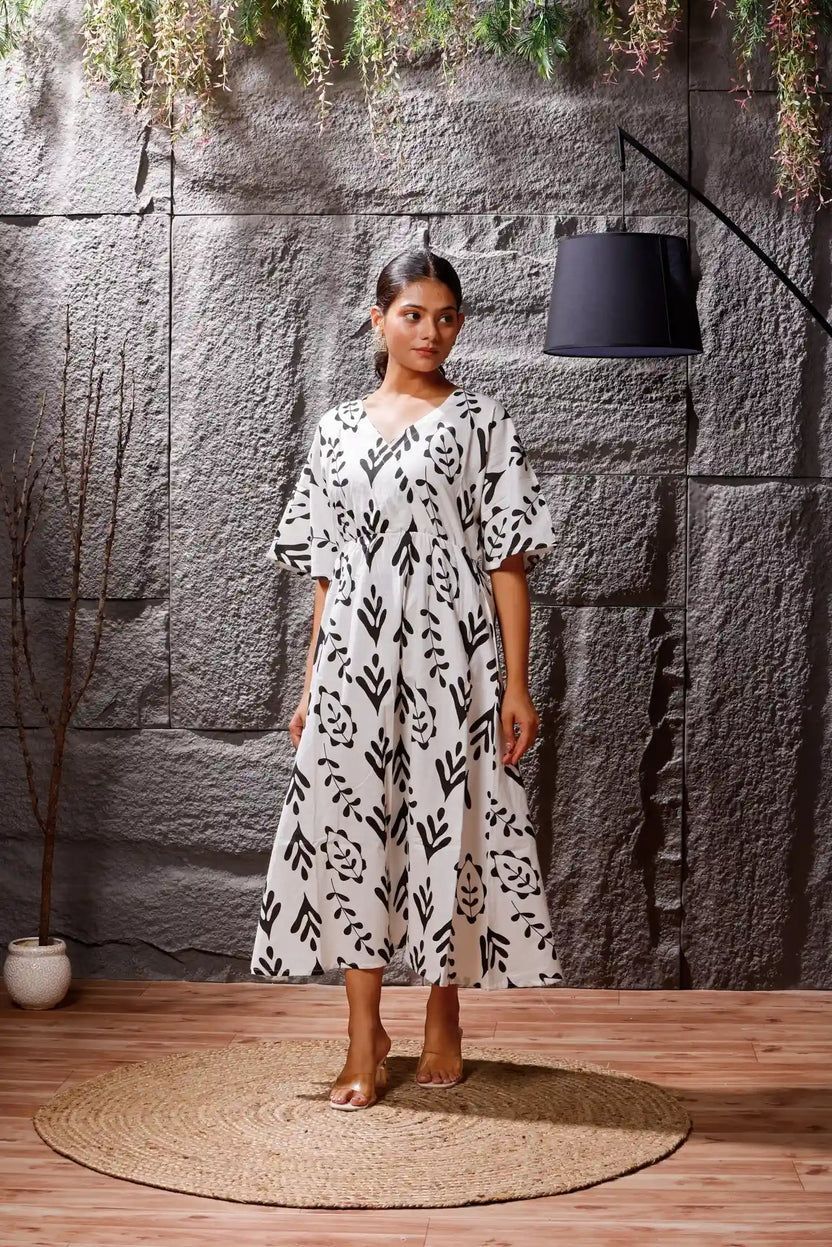 Noir Garden Cotton Midi Western Dress