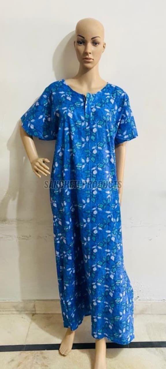 Blue Printed Ladies Cotton Nighty