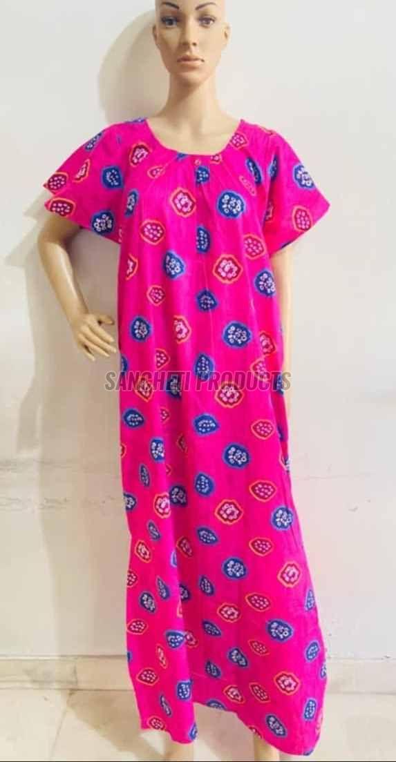 Pink Printed Ladies Cotton Nighty