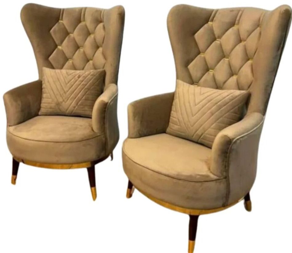 Wide Tufted Velvet Wingback Chair