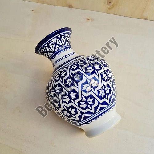 Blue Floral Cylindrical Ceramic Pottery Vase