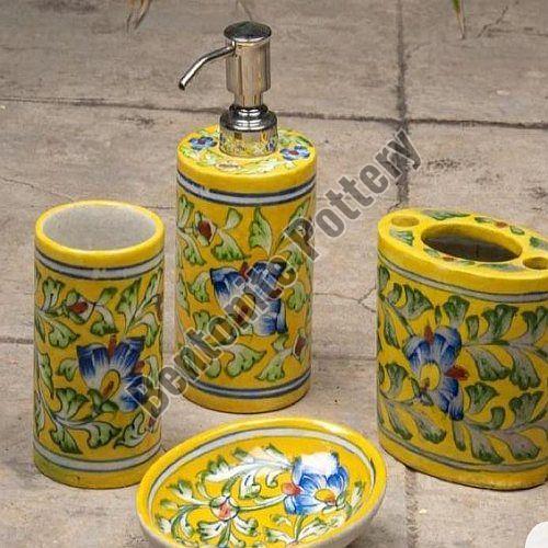 Yellow Hand Painted Ceramic Bathroom Set