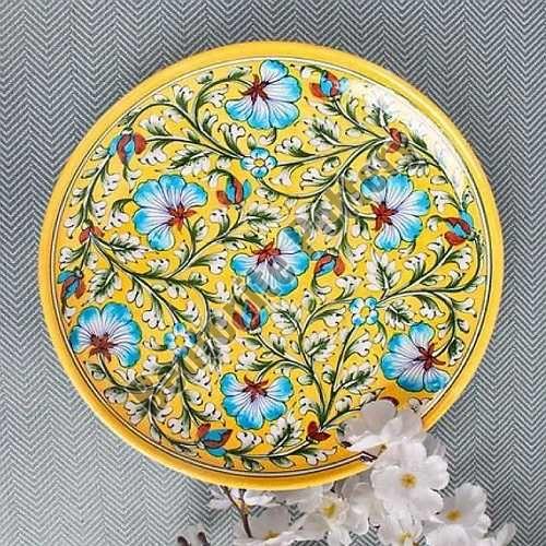 Yellow Printed Round Ceramic Dinner Plate