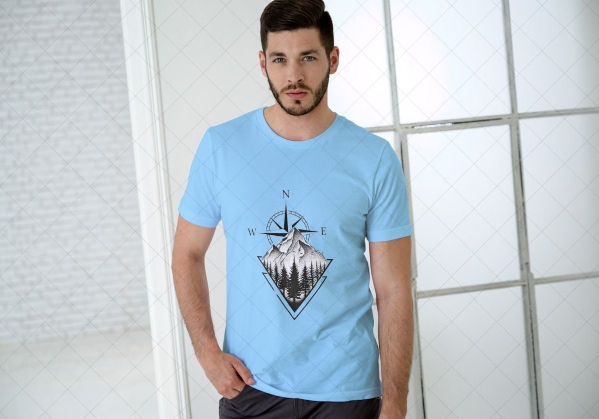 Sky Blue Men Designer Printed Cotton T-Shirt