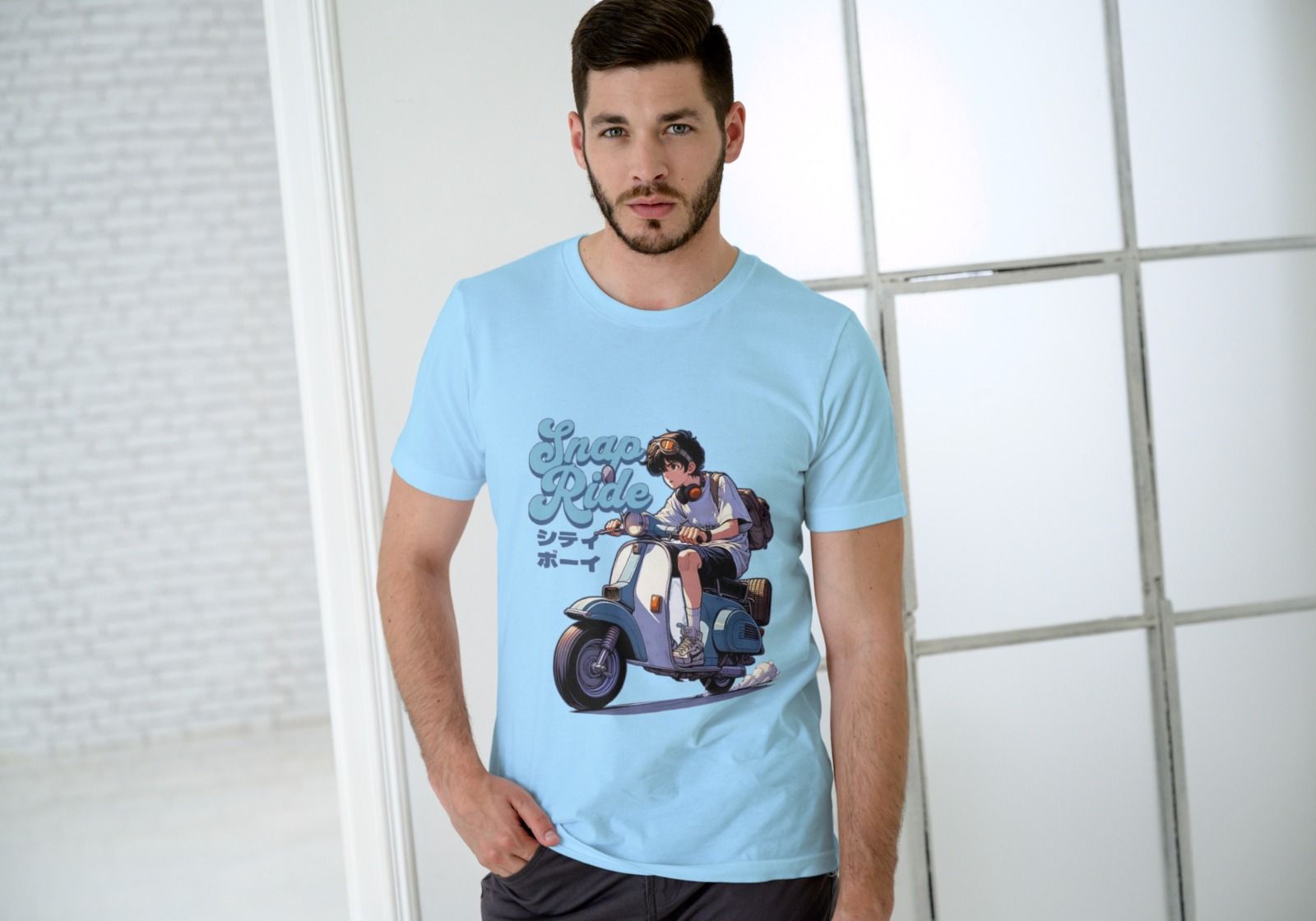 Sky Blue Men Printed Half Sleeve Cotton T-Shirt
