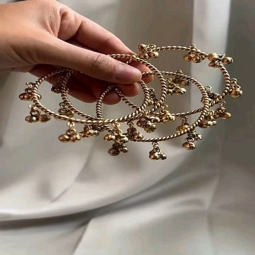 Golden Metal Ghungroo Bangle Set