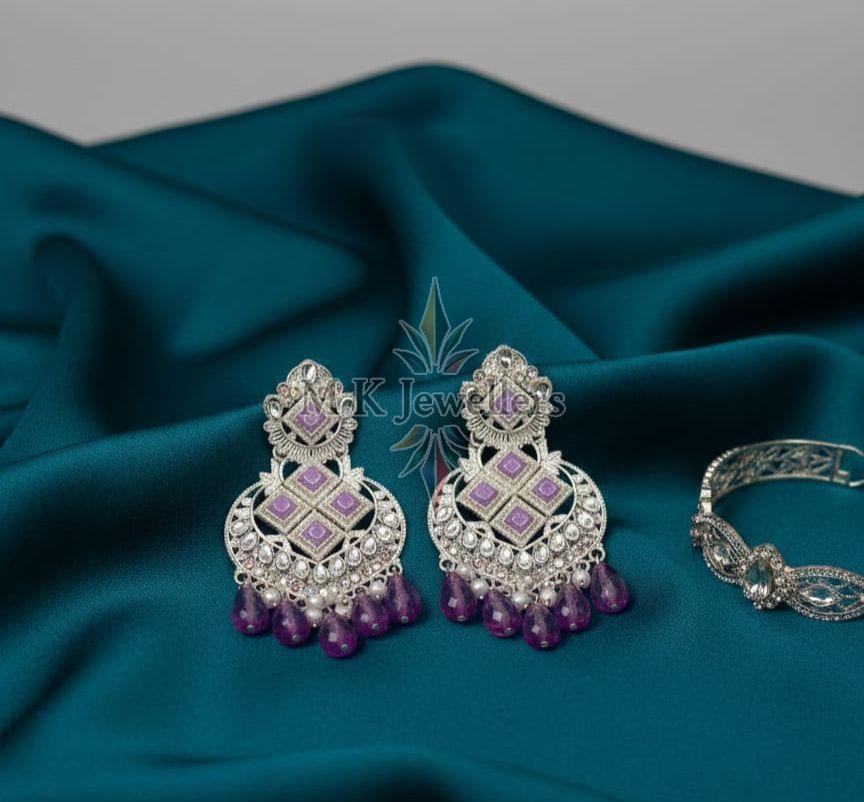 Ladies Purple Designer Drop Earrings