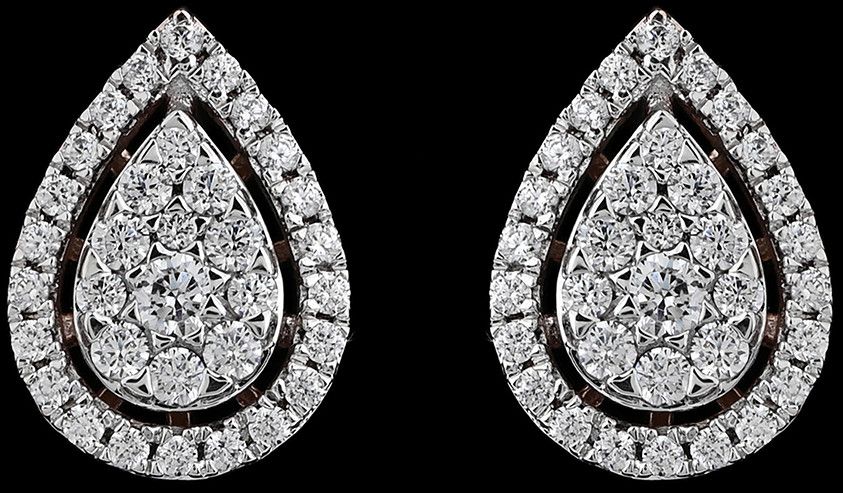 18k Gold Modern Architectural Diamond Cluster Earrings