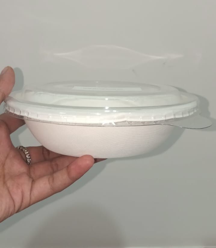 Round Bagasse Food Bowl with Transparent Flat Lid